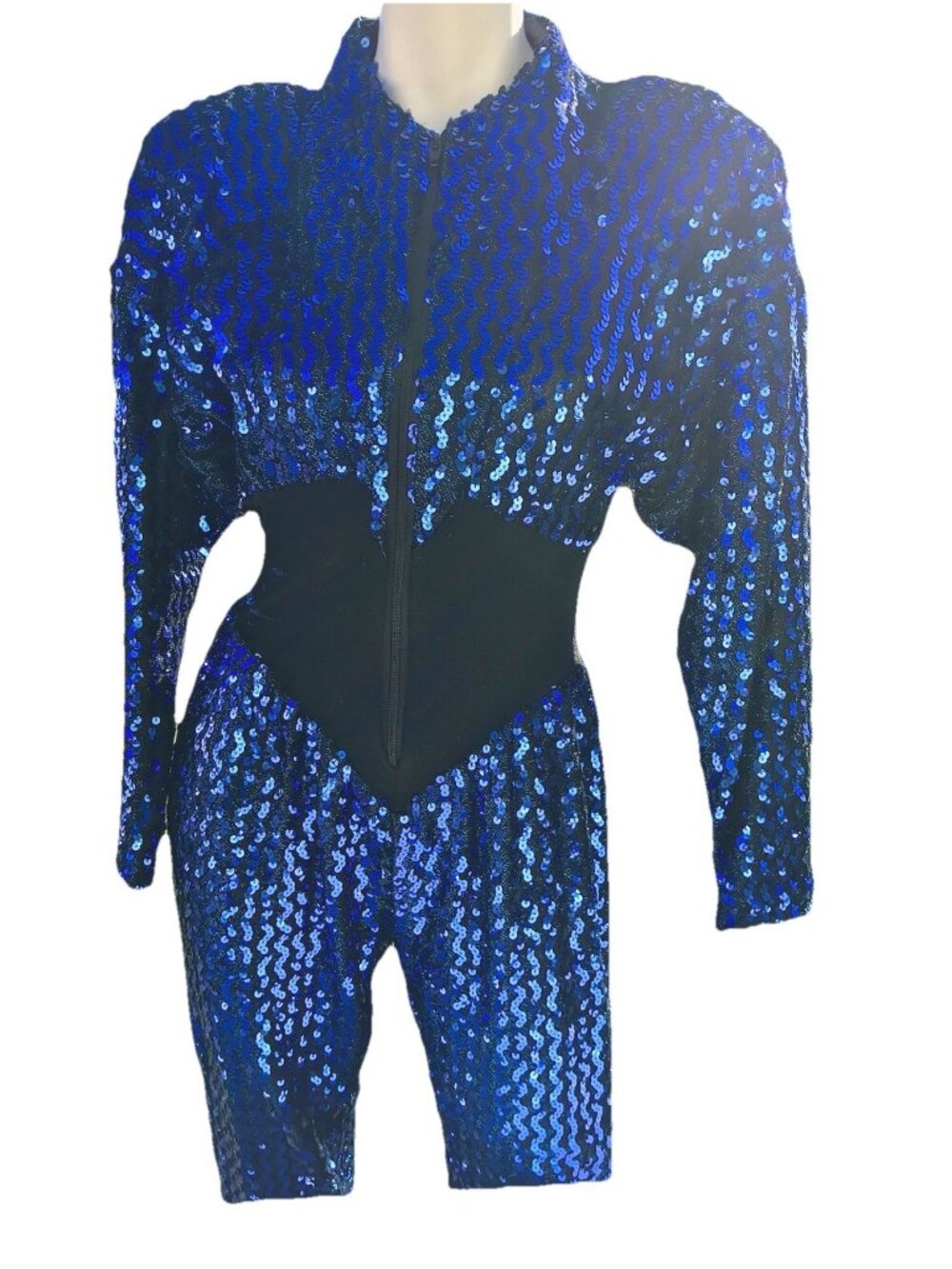 Vtg 80s Climax David Howard Royal Blue Blck Sequin Jumpsuit Cocktail Disco 5/6 M